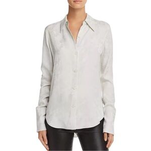 Theory Womens Tonal Floral Button-Down Slim Collar Blouse - Ice Grey Size P